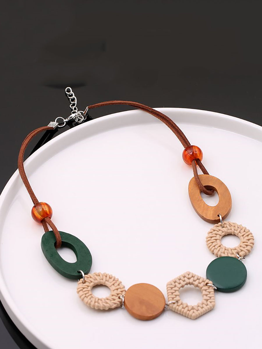 Women Geometric Wooden Necklace Ethnic