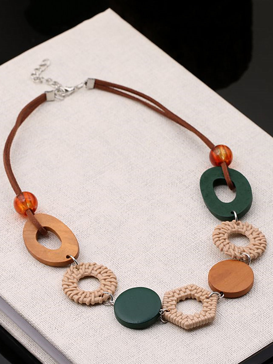 Women Geometric Wooden Necklace Ethnic