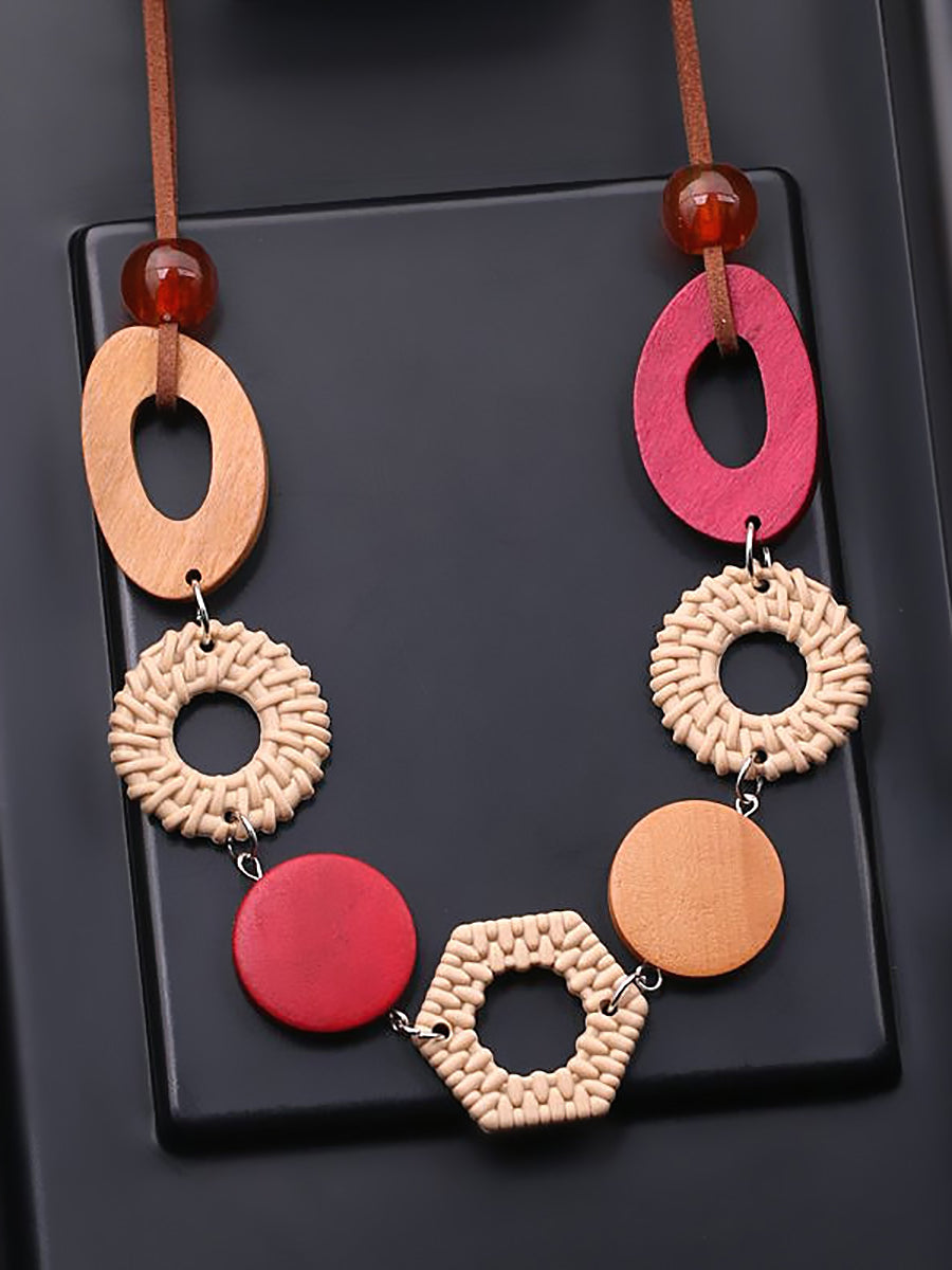 Women Geometric Wooden Necklace Ethnic