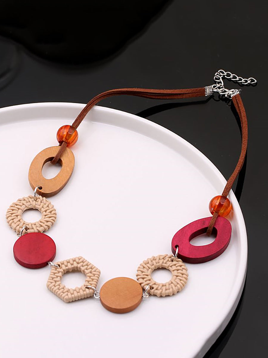 Women Geometric Wooden Necklace Ethnic