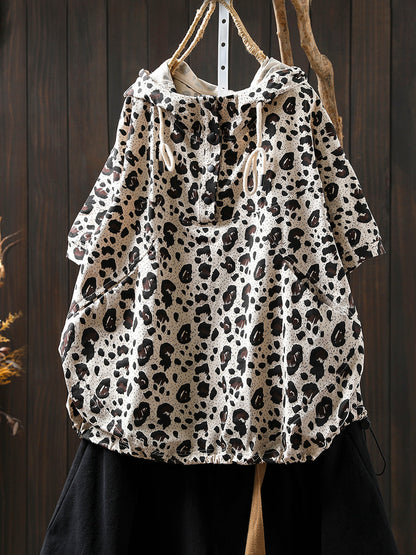 Summer Hooded Shirt Leopard Women Artsy
