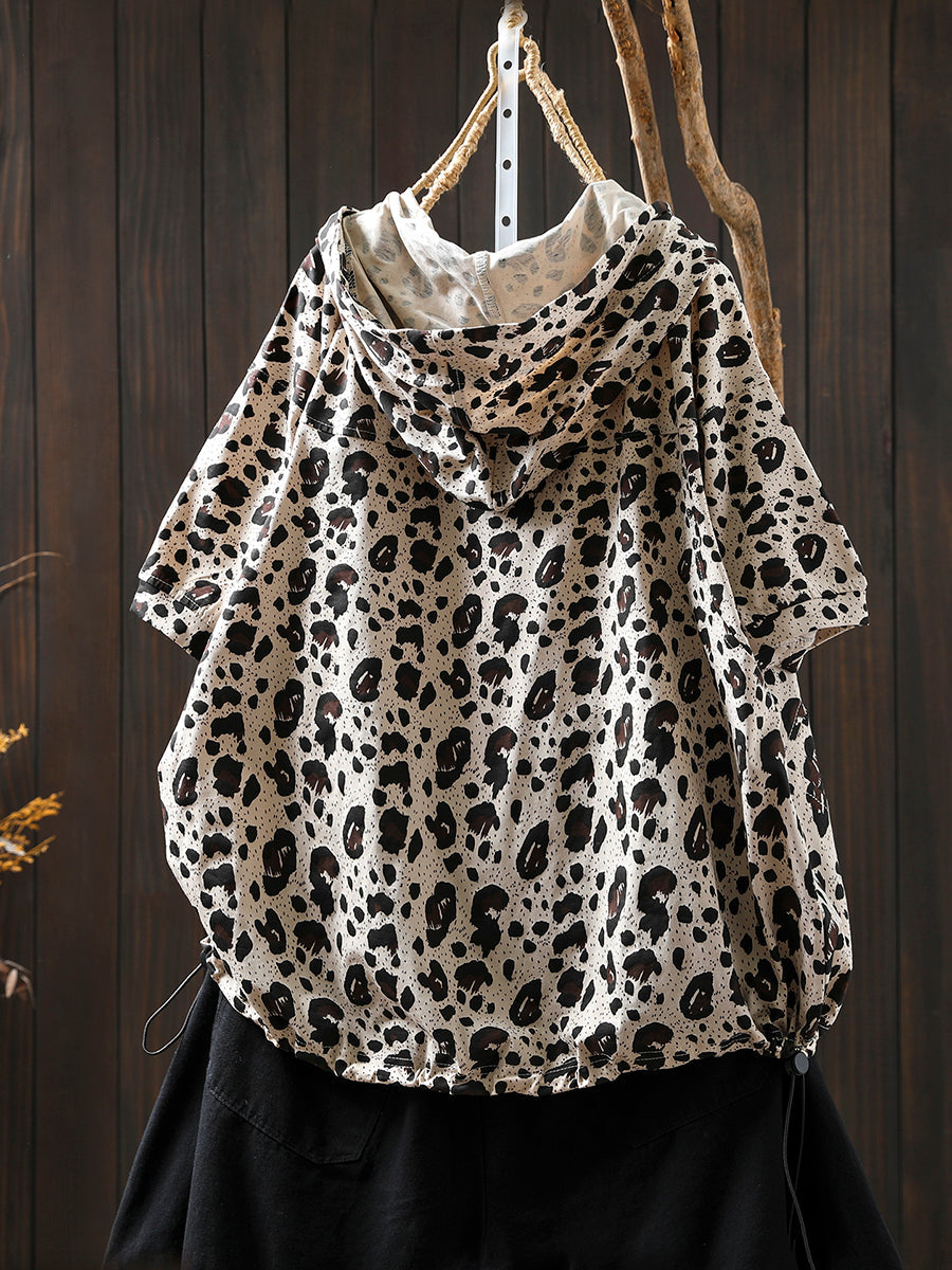 Summer Hooded Shirt Leopard Women Artsy