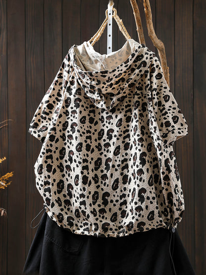 Summer Hooded Shirt Leopard Women Artsy