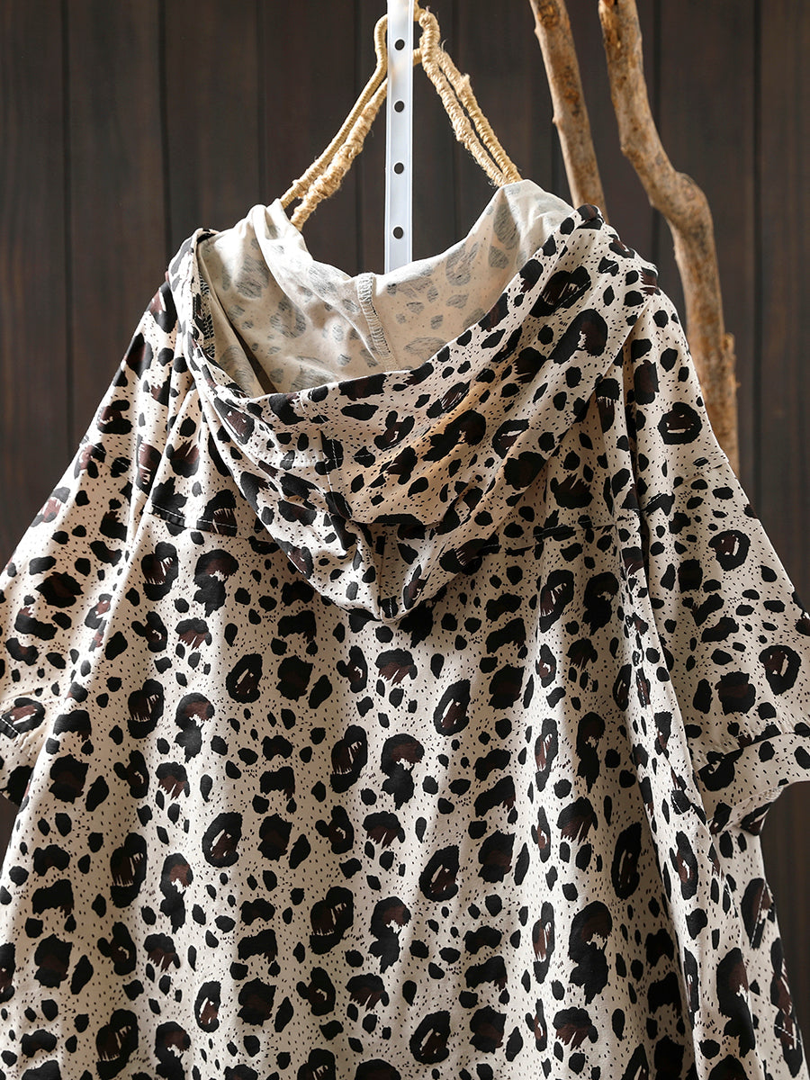 Summer Hooded Shirt Leopard Women Artsy