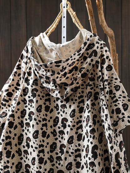 Summer Hooded Shirt Leopard Women Artsy