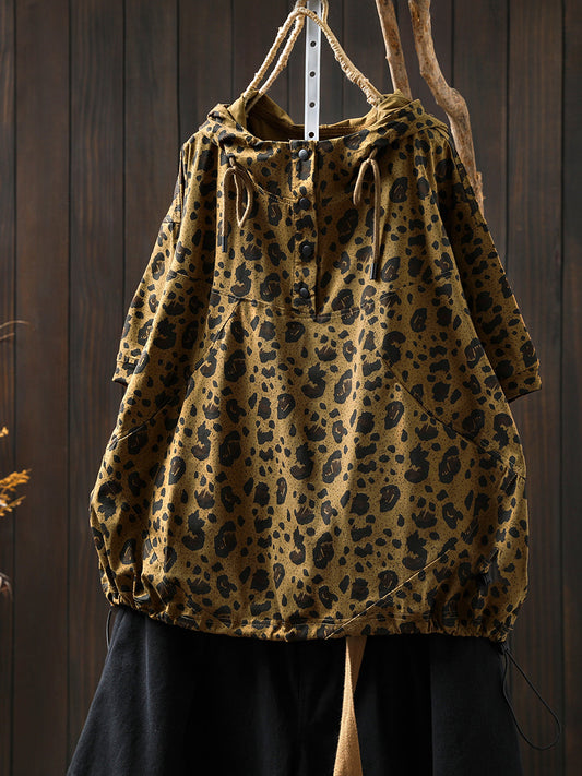 Summer Hooded Shirt Leopard Women Artsy