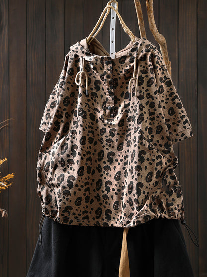 Summer Hooded Shirt Leopard Women Artsy