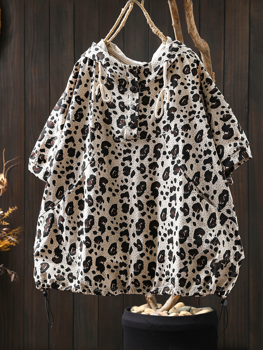 Summer Hooded Shirt Leopard Women Artsy