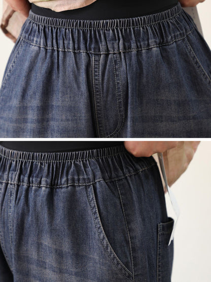 Retro Summer Women Embroidery Denim Pants Harem