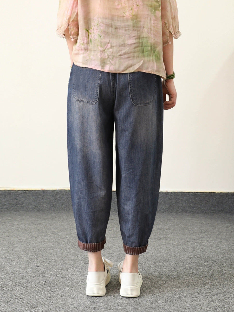 Retro Summer Women Embroidery Denim Pants Harem
