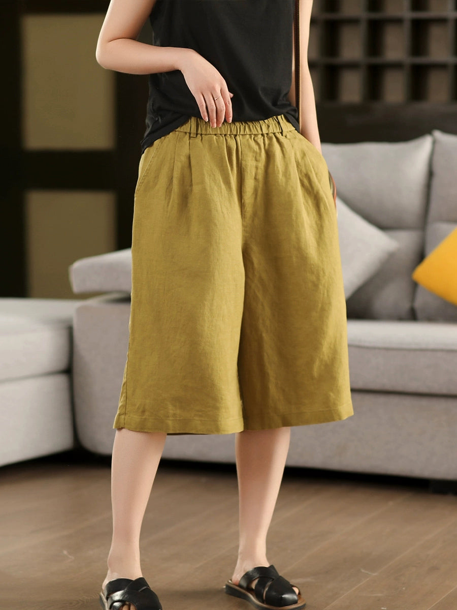 Color Pants Summer 100%Linen Women Pure Straight Fifth