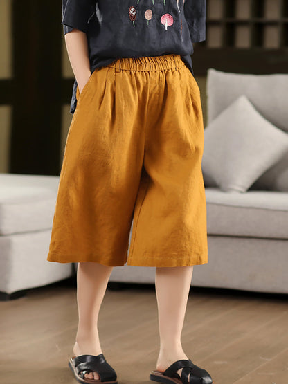 Color Pants Summer 100%Linen Women Pure Straight Fifth