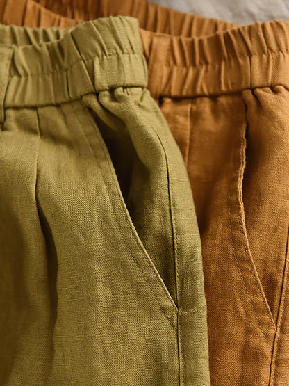 Color Pants Summer 100%Linen Women Pure Straight Fifth