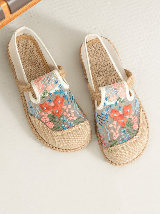 Shoes Ethnic Flower Women Linen Embroidery Summer