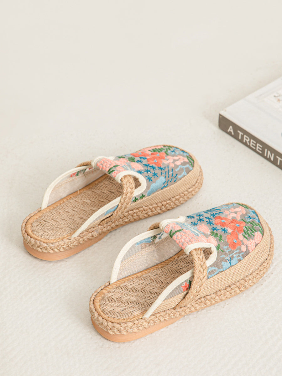 Shoes Ethnic Flower Women Linen Embroidery Summer