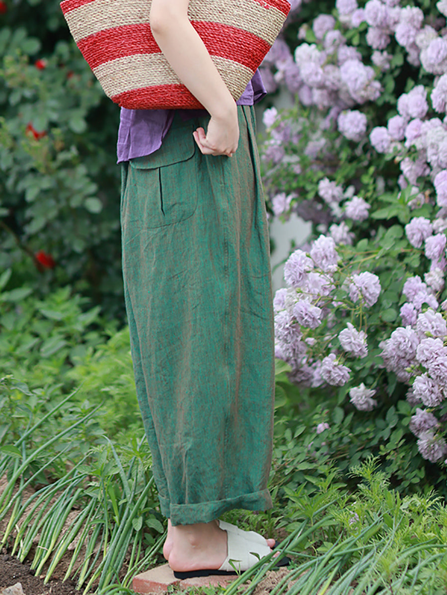 Summer Pants 100%Linen Women Wide-leg Color Pure