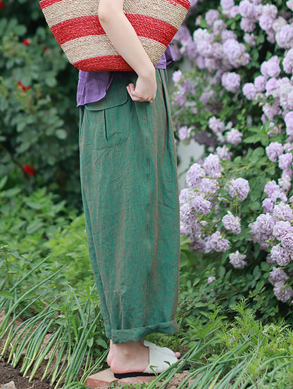 Summer Pants 100%Linen Women Wide-leg Color Pure