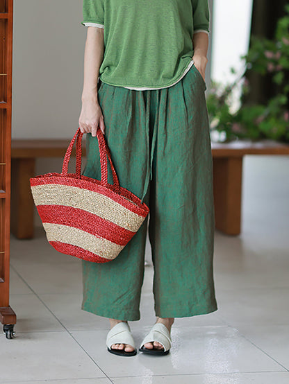 Summer Pants 100%Linen Women Wide-leg Color Pure