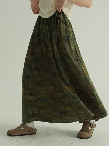 Skirt Summer Lotus Women Leaf Retro Spliced 100%Cotton