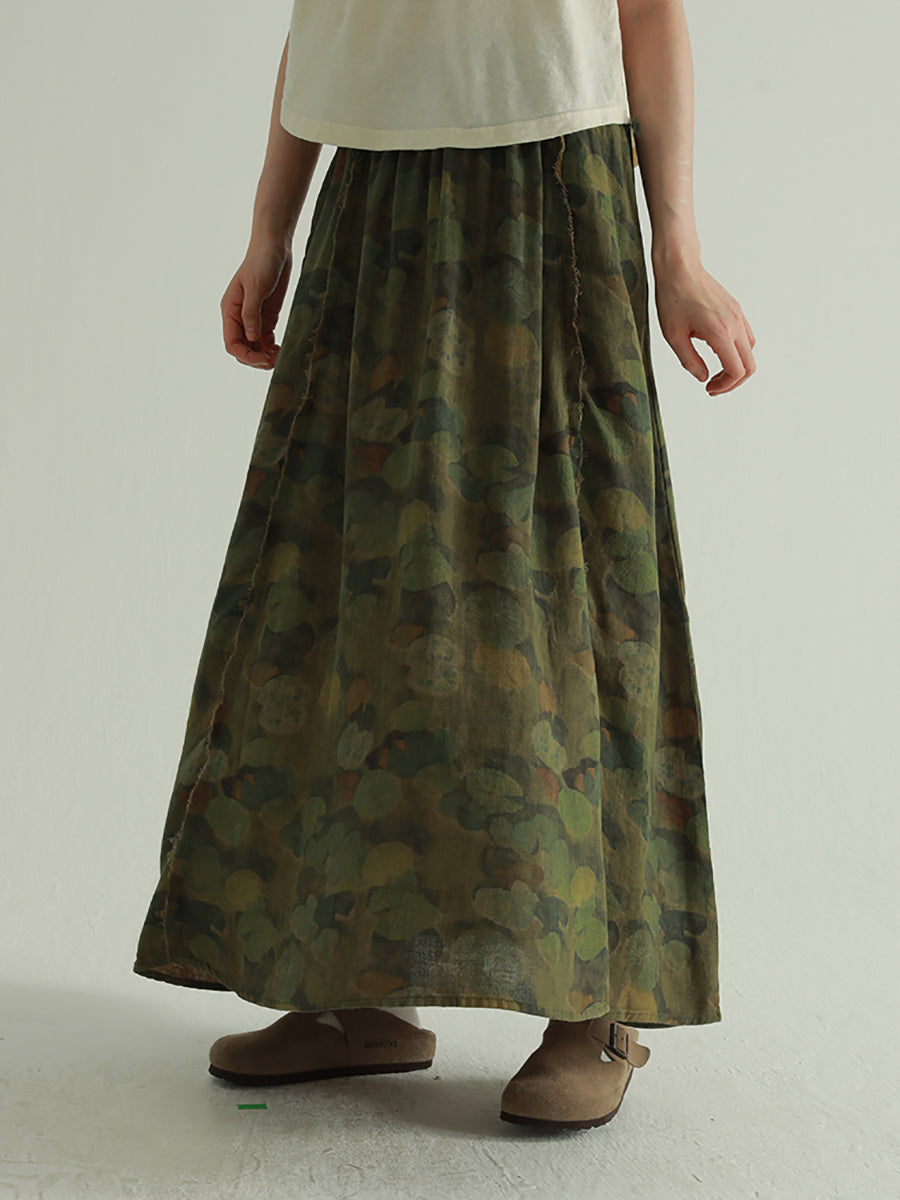 Skirt Summer Lotus Women Leaf Retro Spliced 100%Cotton