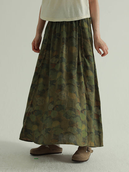 Skirt Summer Lotus Women Leaf Retro Spliced 100%Cotton