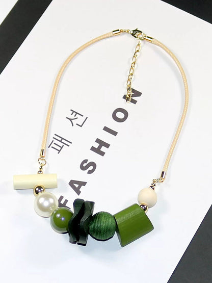 Wooden Pandent Women Geometric Artsy Necklace