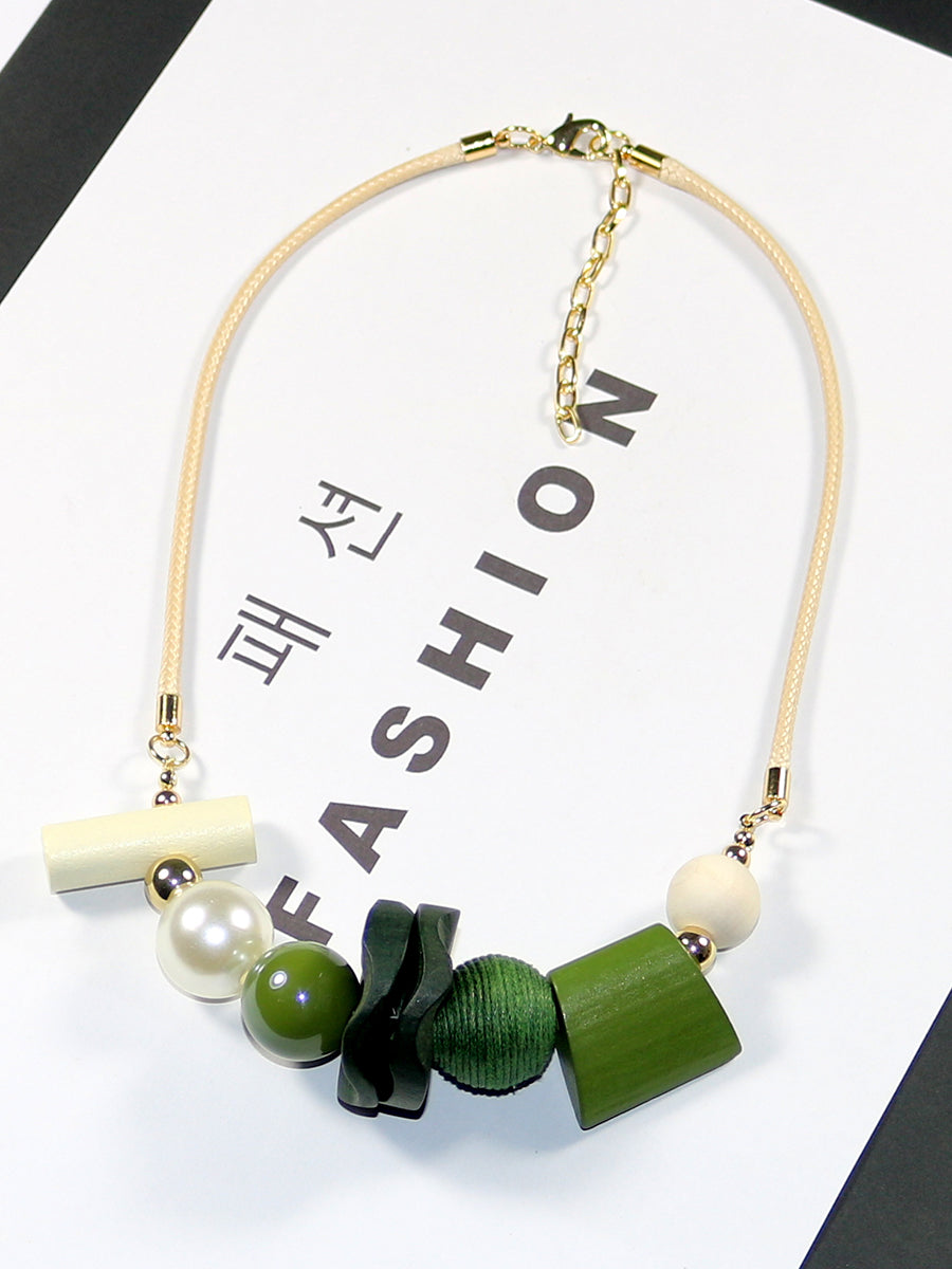 Wooden Pandent Women Geometric Artsy Necklace