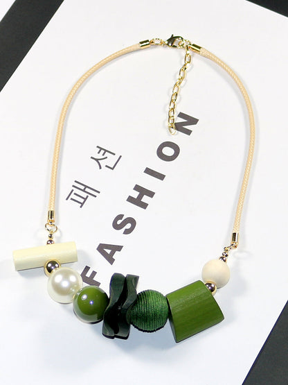 Wooden Pandent Women Geometric Artsy Necklace