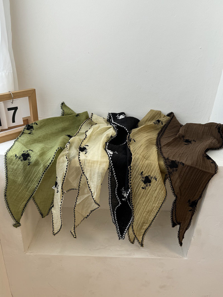 Women Embroidery Triangle Artsy Scarf Flower
