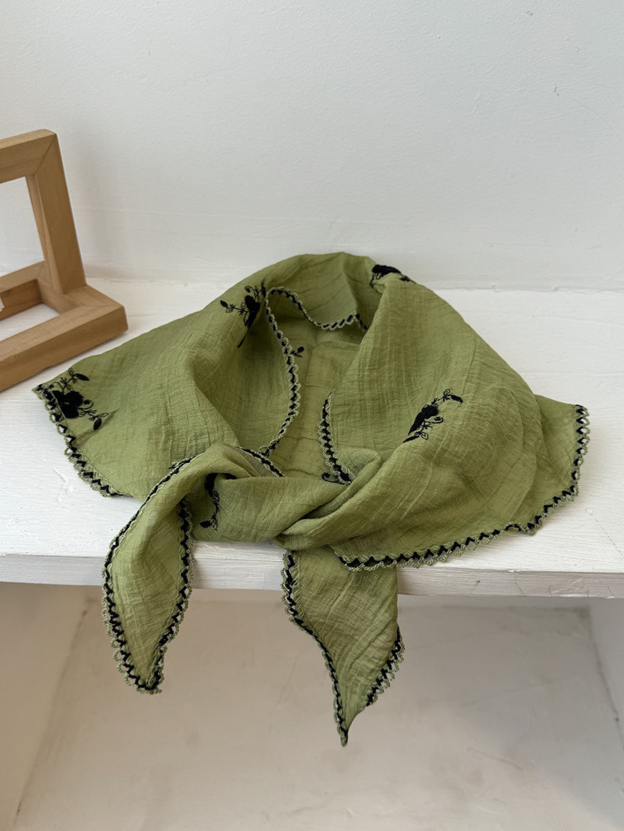 Women Embroidery Triangle Artsy Scarf Flower