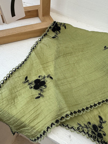 Women Embroidery Triangle Artsy Scarf Flower