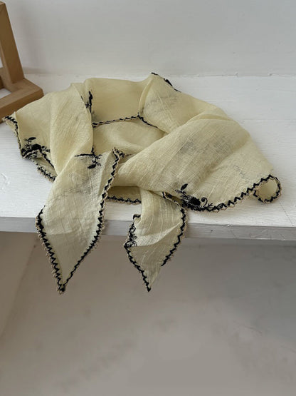 Women Embroidery Triangle Artsy Scarf Flower