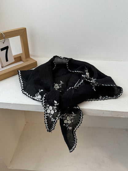 Women Embroidery Triangle Artsy Scarf Flower