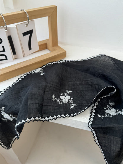 Women Embroidery Triangle Artsy Scarf Flower