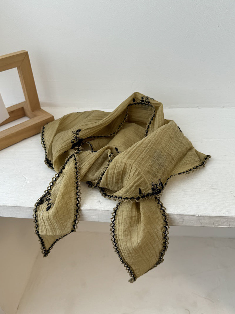 Women Embroidery Triangle Artsy Scarf Flower