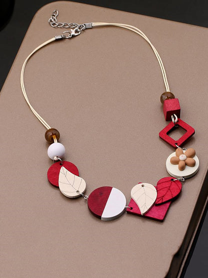 Women Weave Geometric Wooden Necklace Fashion
