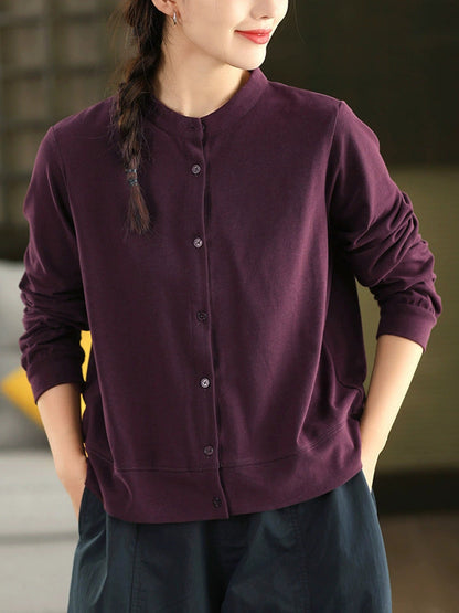 Autumn 100%Cotton Color Pure O-Neck Shirt Casual Women