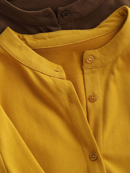 Autumn 100%Cotton Color Pure O-Neck Shirt Casual Women