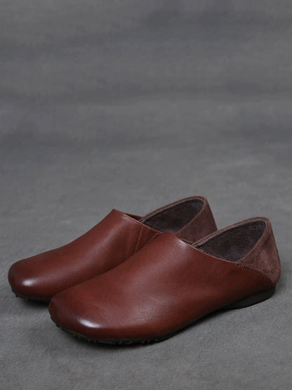 Spliced Leather Flat Soft Women Vintage Shoes