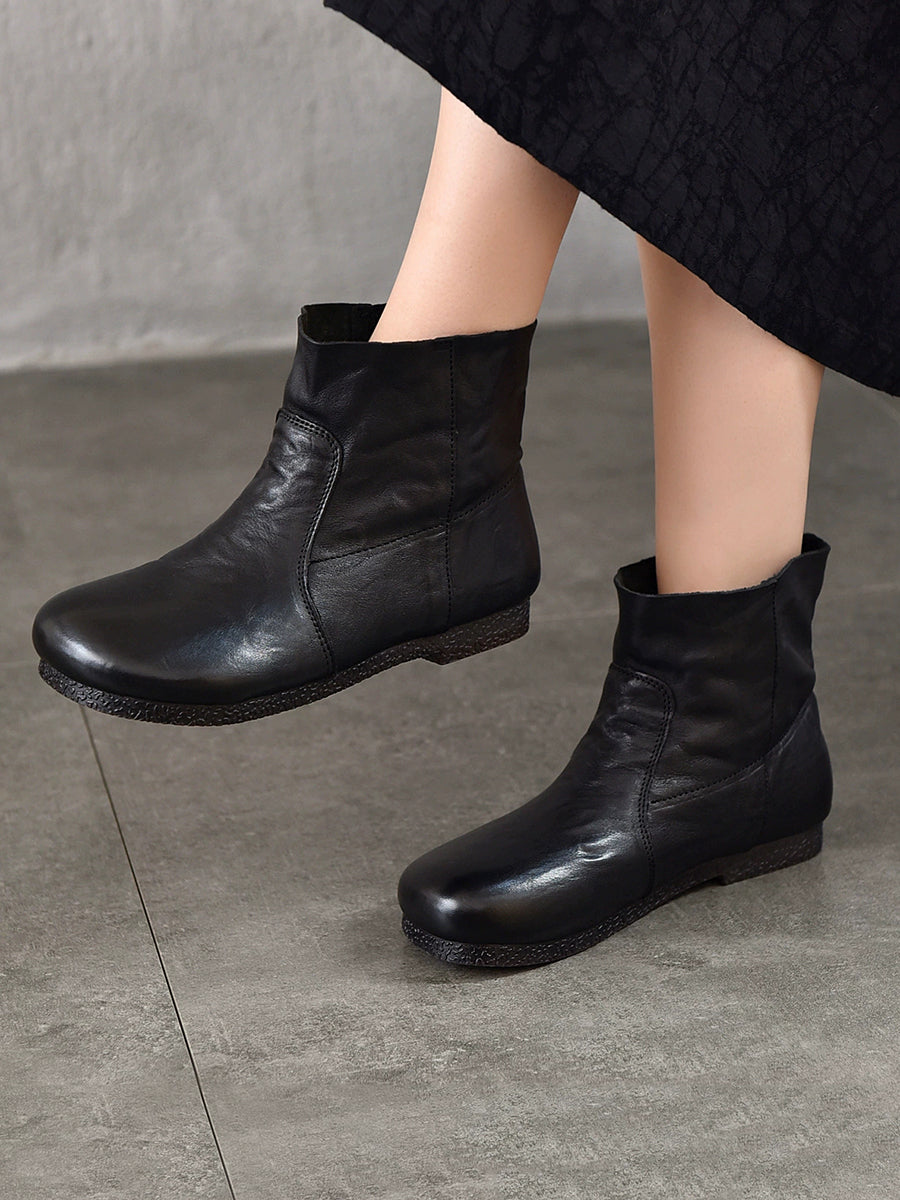 Autumn Women Soft Boots Leather Heel Low Genuine
