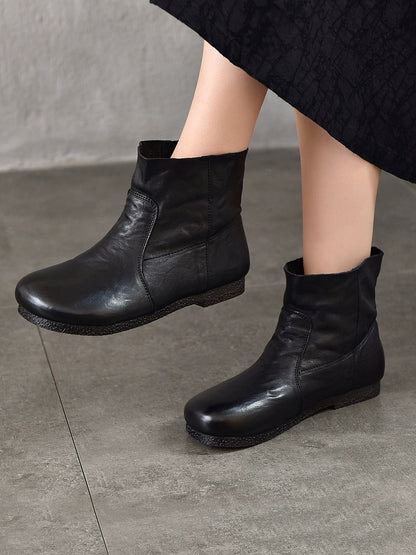 Autumn Women Soft Boots Leather Heel Low Genuine