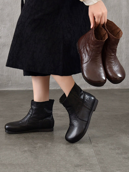 Autumn Women Soft Boots Leather Heel Low Genuine