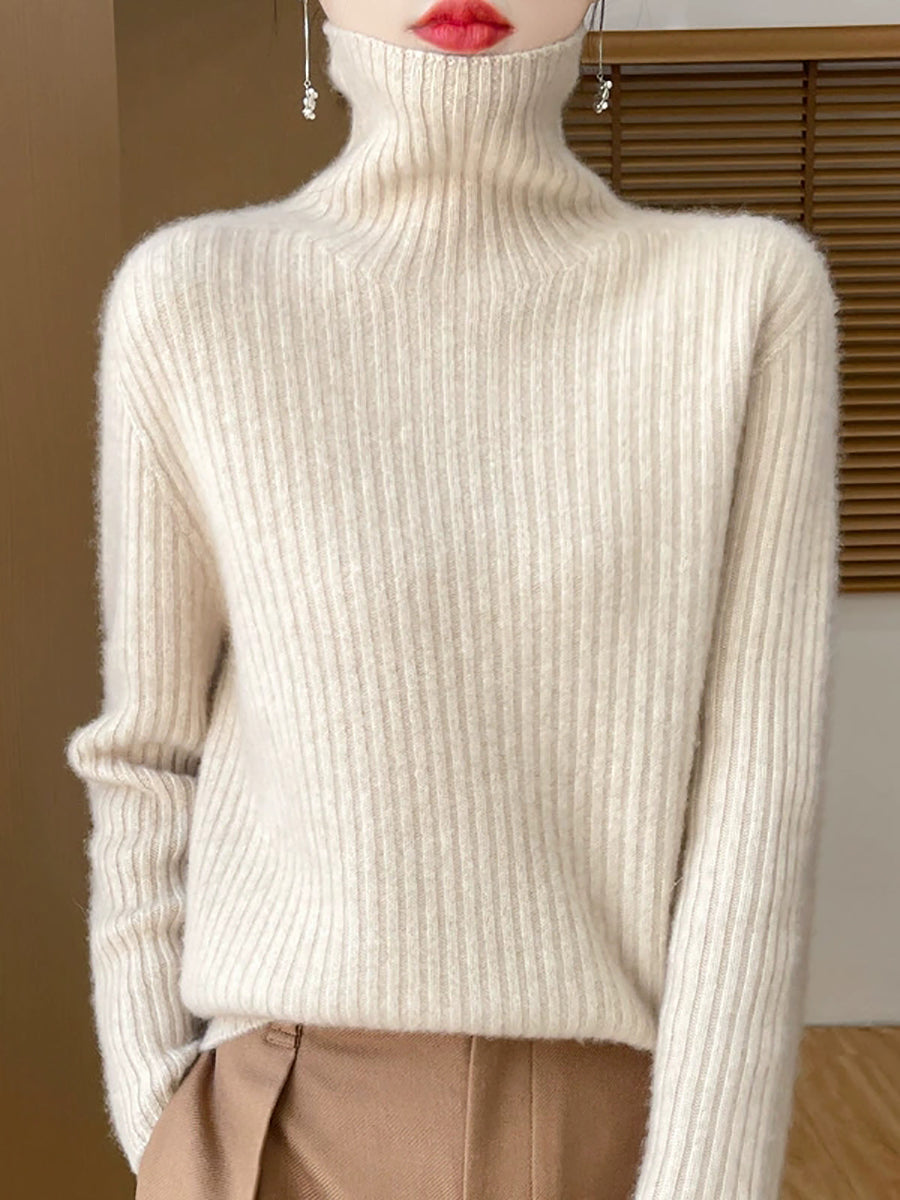 Women Autumn Turtleneck Pure Knitted Color Sweater Casual