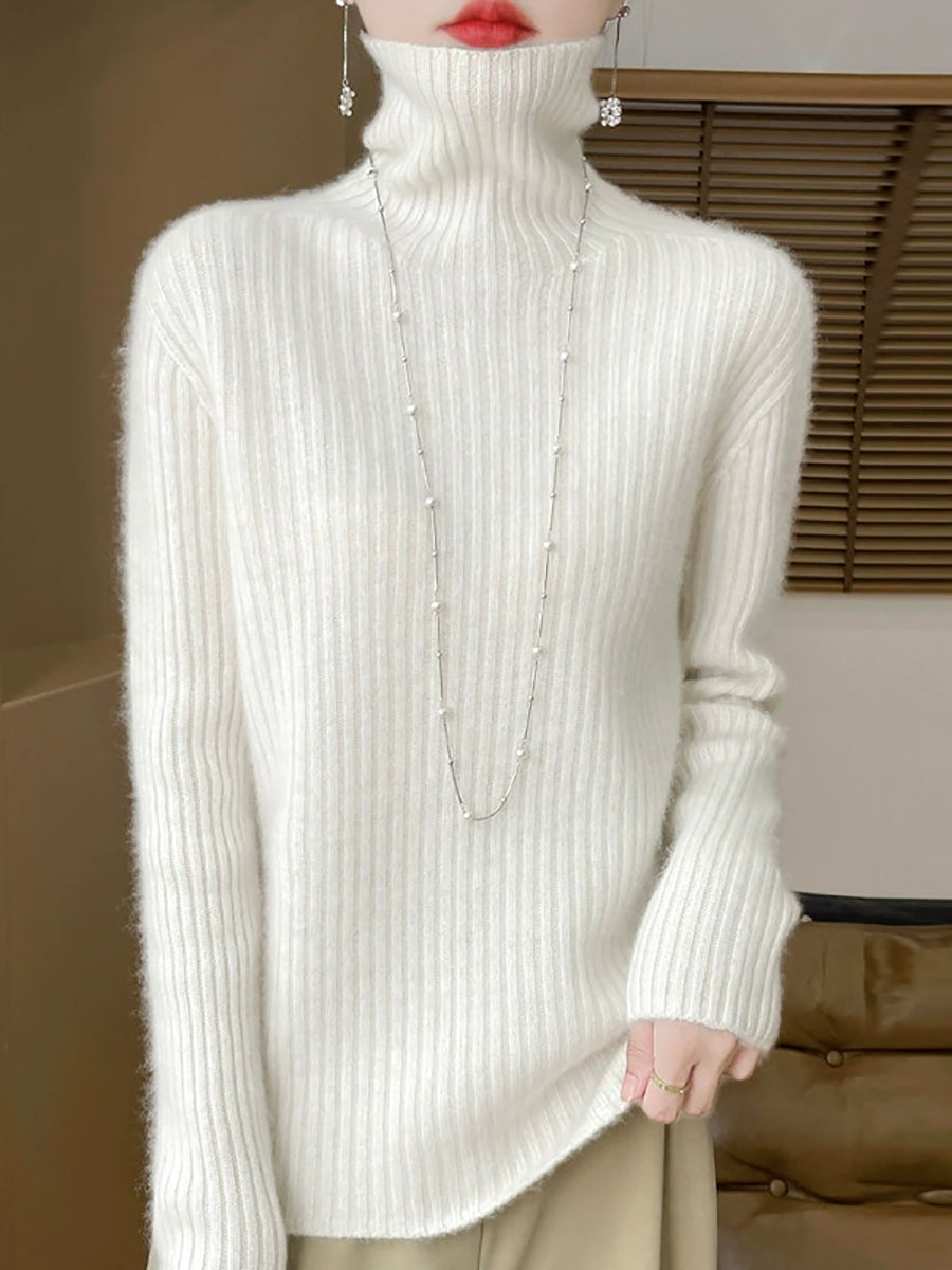 Women Autumn Turtleneck Pure Knitted Color Sweater Casual
