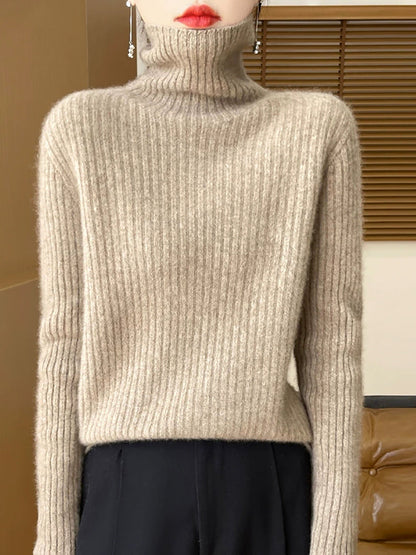 Women Autumn Turtleneck Pure Knitted Color Sweater Casual