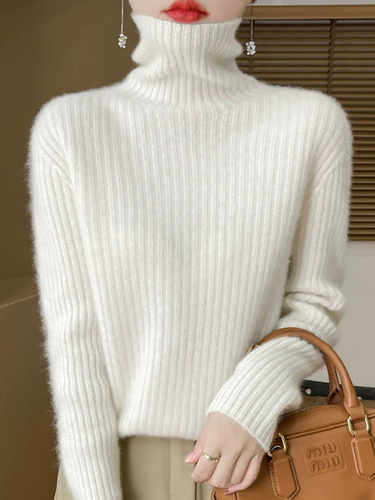 Women Autumn Turtleneck Pure Knitted Color Sweater Casual