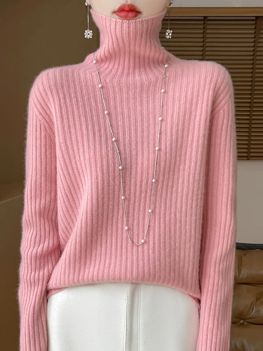 Women Autumn Turtleneck Pure Knitted Color Sweater Casual