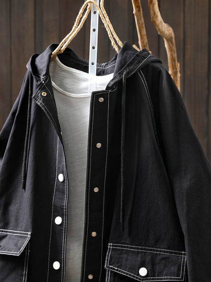 Jacket Windproof Hooded Autumn Women Spliced Casual