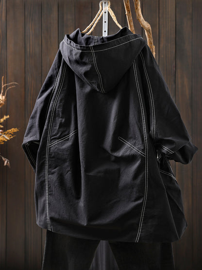 Jacket Windproof Hooded Autumn Women Spliced Casual