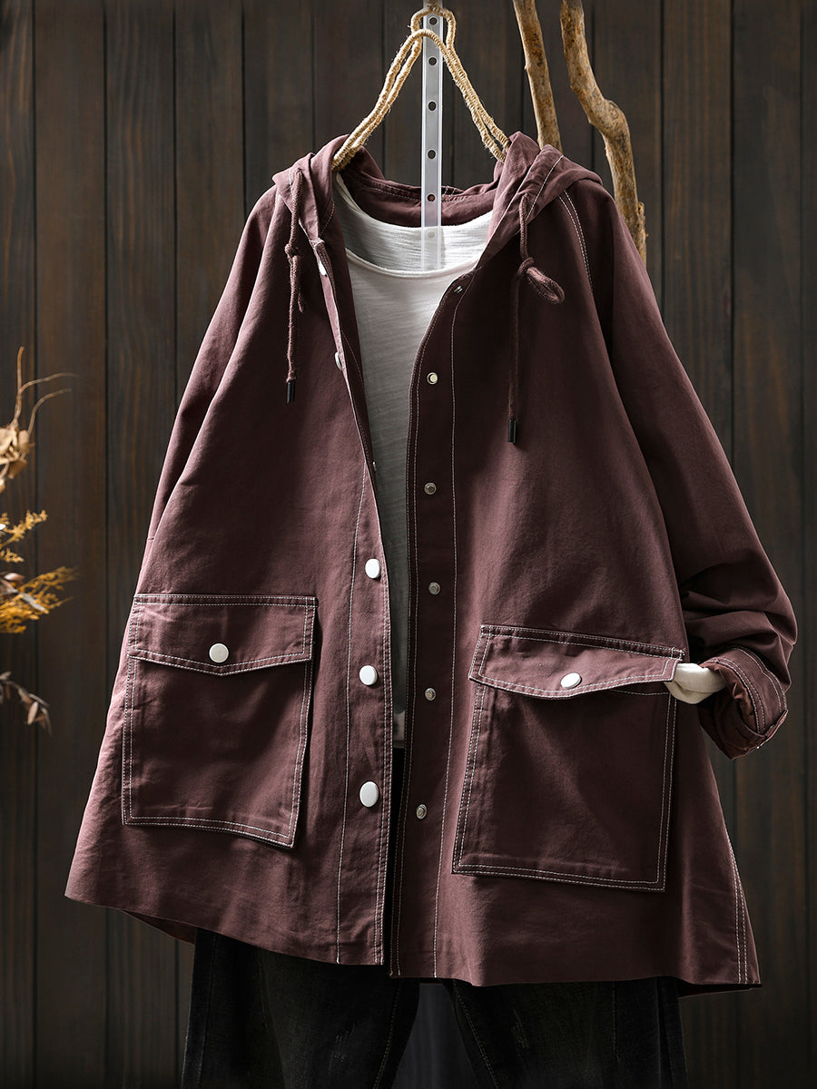 Jacket Windproof Hooded Autumn Women Spliced Casual